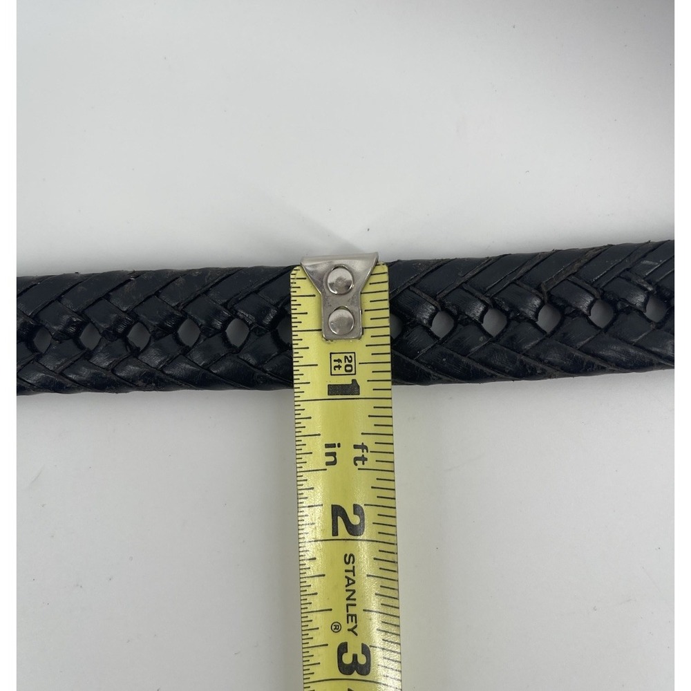 Girls Black Braided Leather Belt Size M Youth Woven Casual Silver Buckle - Picture 7 of 7
